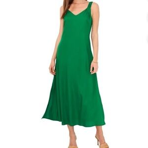 VINCE CAMUTO Womens Green Slitted V Neck Tea-Length Evening Shift Dress XL fairy
